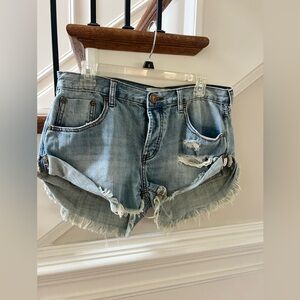 One Teaspoon Light Blue Frayed Jean Shorts
